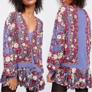 Free People Lovely Dreams Floral Oversized Tunic in Lilac XS